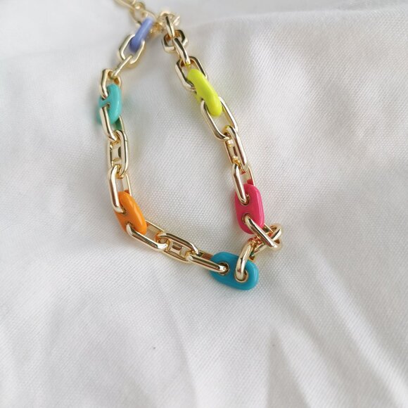 Kendra Scott Bailey Rainbow Multi Mix Gold Chain Bracelet - Picture 2 of 4